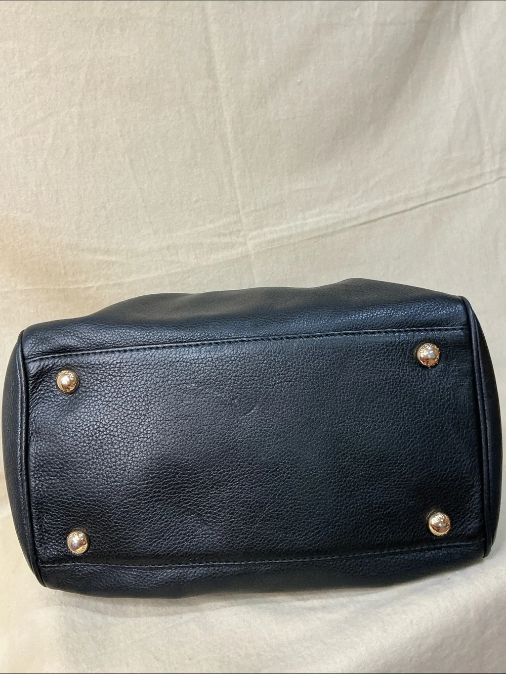 Michael Kors Black Leather Satchel with Blush Trim and Gold Hardware